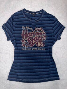NWOT Vintage 2000s FANG Harlem Stars Striped Slit Neck Top